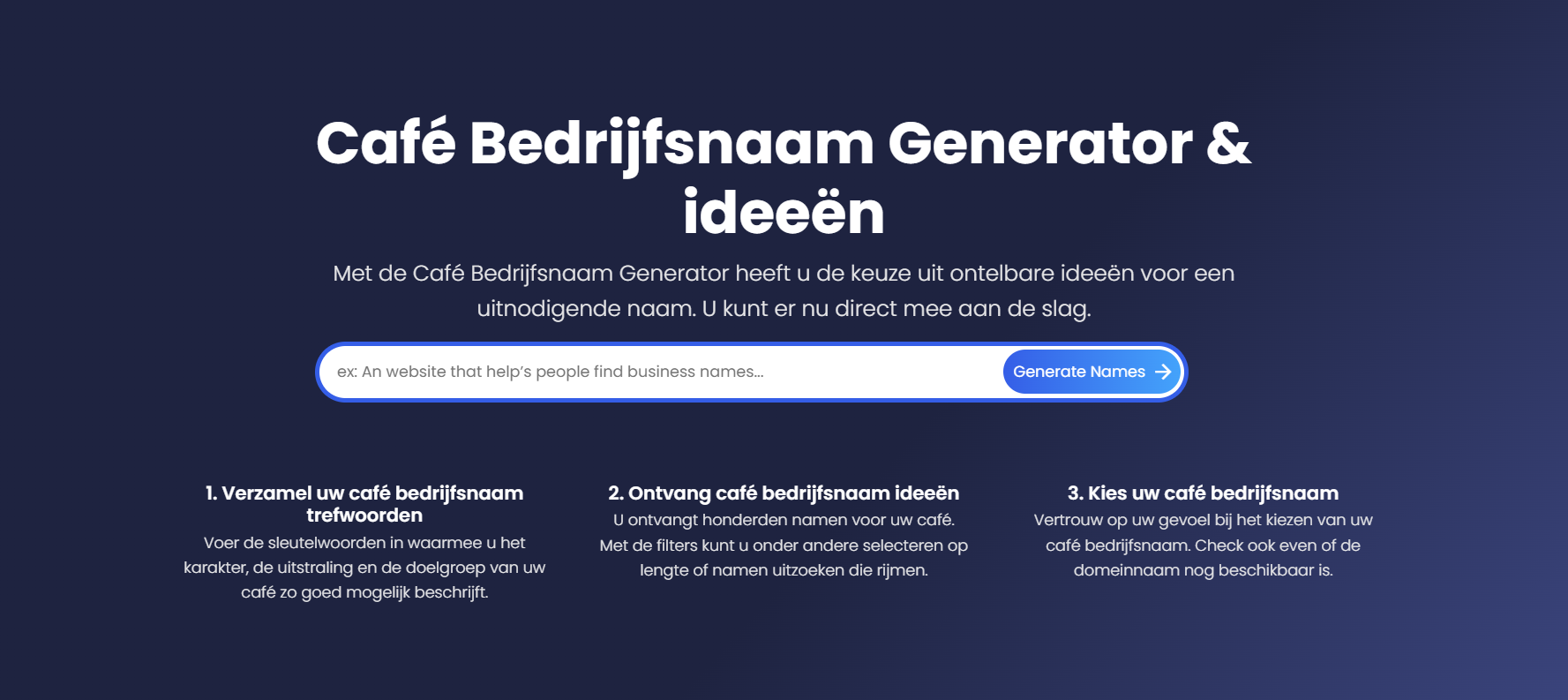 Café Bedrijfsnaam Generator & ideeën