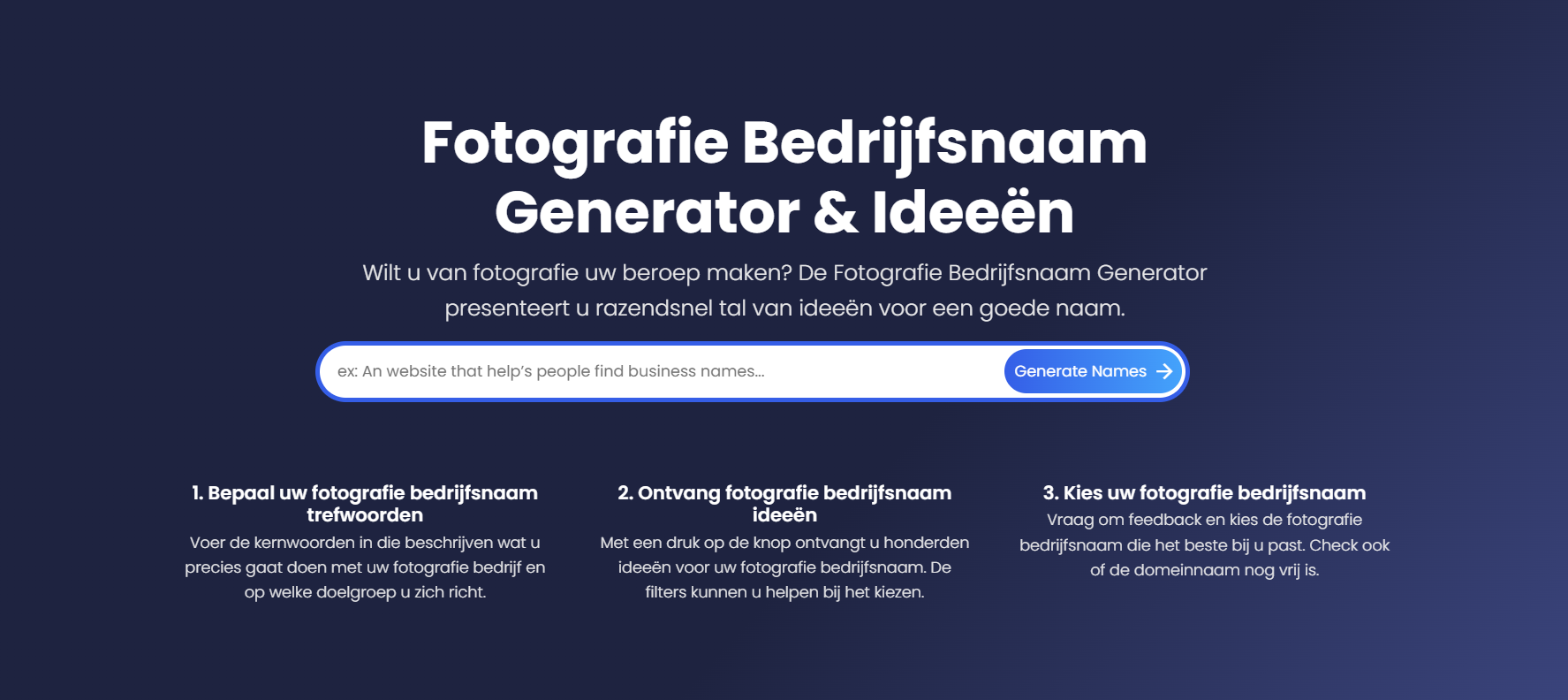 Fotografie Bedrijfsnaam Generator & Ideeën