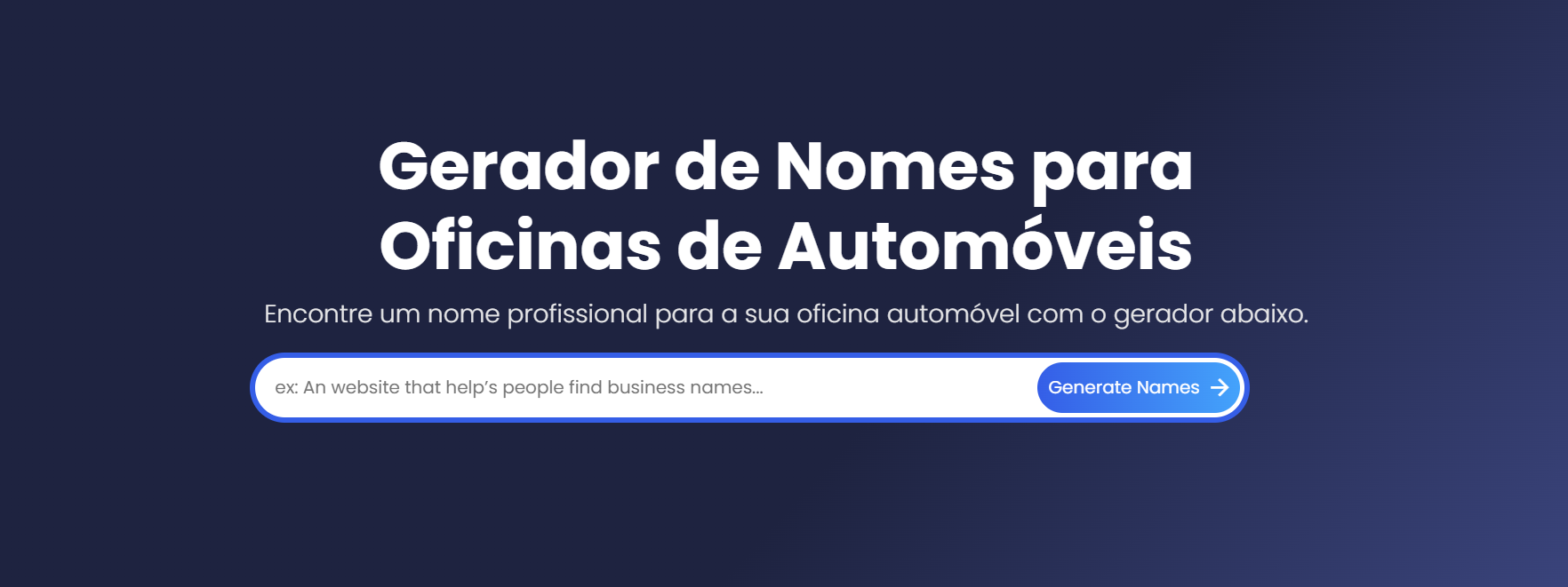 Gerador de Nomes para Oficinas de Automóveis
