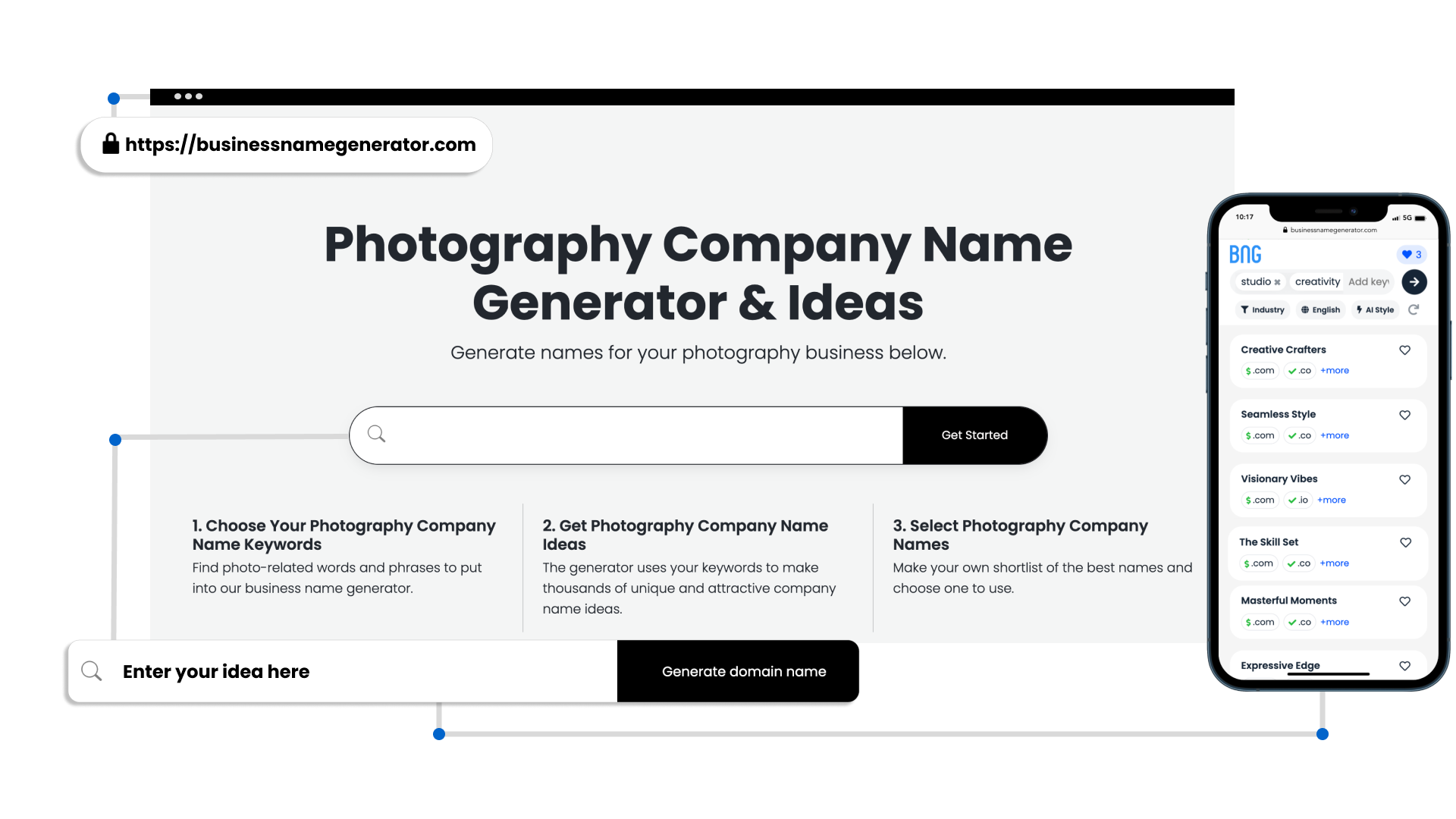 Screenshot of Photography Name Generator